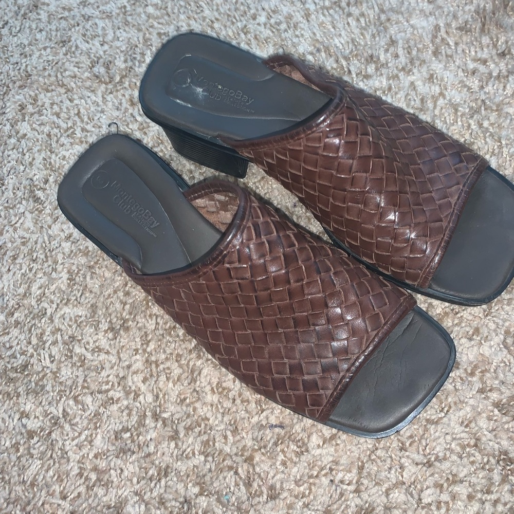 Brown leather mules